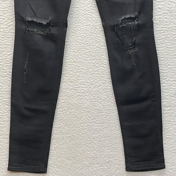 Rag and Bone Jeans Womens 25 Black Soft Rock Skinny Distressed Low Rise USA - Picture 5 of 12